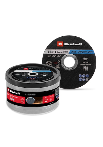 Einhell 50 Parça İnce Paslanmaz Çelik Kesme Diski, Ø 115 x 1 mm 49711526, hassas kesim, Ø 22,23 mm göbek çapı, düz tip