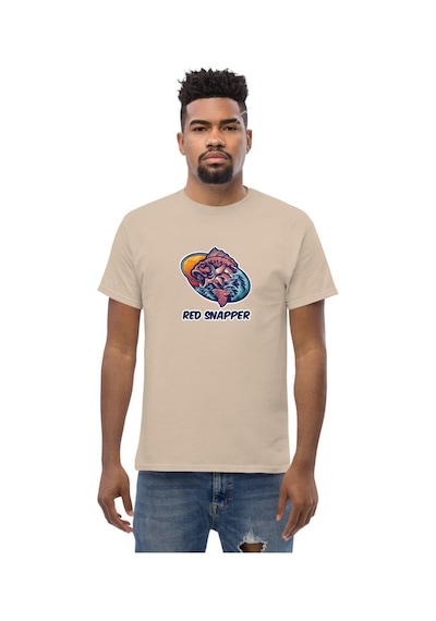 Wildstyle Red Snapper Balık Balıkçılık Deniz Vintage Balıkçı Baskılı Unisex Bisiklet Yaka Pamuklu Tişört Camel