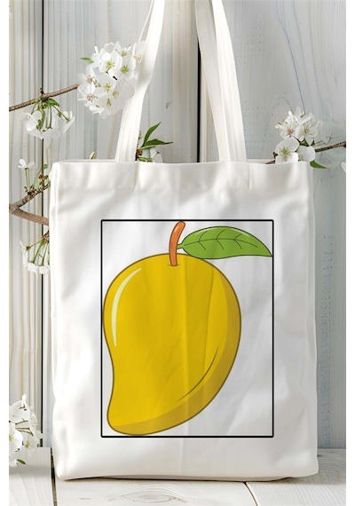 Art Hediye Mango Baskılı Bez Çanta Omuz Çantası Kişiye Özel Desen 2 Çok Renkli