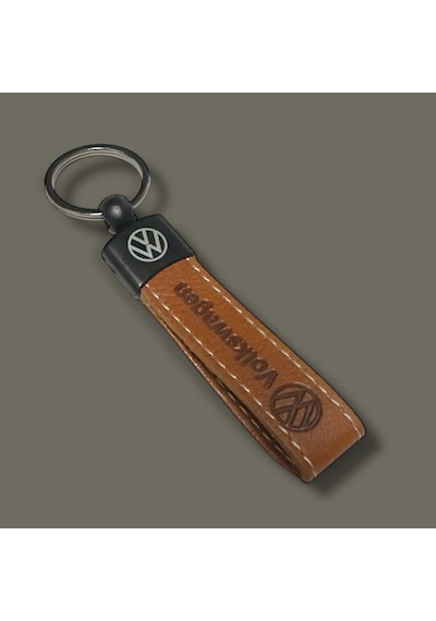 Volkswagen Yazılı Ve Logolu Anahtarlık Kahverengi Suni Deri 1 Ade