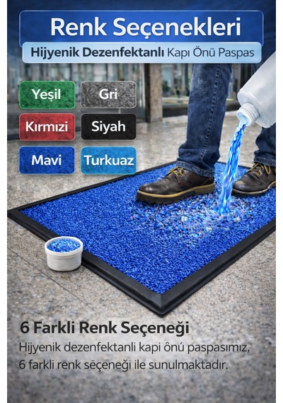 Myfloor Renkli Dezenfektan 50x70 Cm Kıvırcık Paspaslı Hijyenik Kauçuk Paspas Mavi