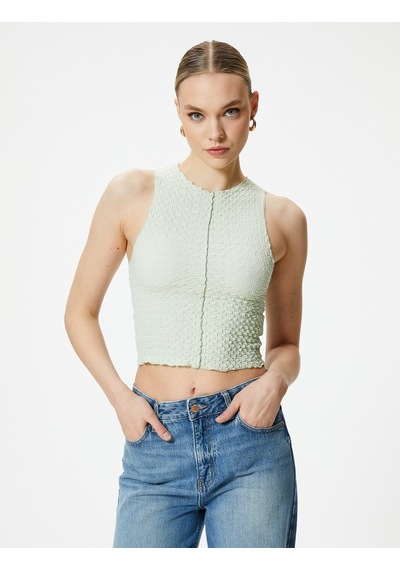 Koton Crop Atlet Halter Yaka Bürümcük Kumaş Ada Çayı 4sak10076ek Açık Yeşil