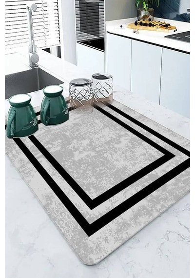 Gri Çerçeveli Microfiber Bulaşık Kurutma Kurulama Matı Mm018n11