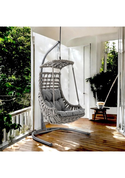 Alaçatı Tekli Rattan Bahçe Balkon Salıncağı Gri Diğer