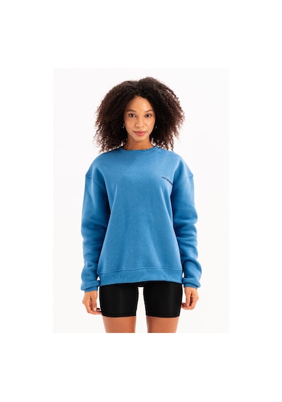 Justever Bisiklet Yaka Nakışlı Şardonlu İçi Polarlı Mavi Kadın Sweatshirt - Rigil Mavi