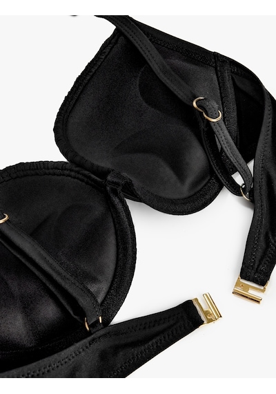 Koton Kalp Yaka Büzgülü Push-up Bikini Üstü Siyah 6sak10059mm