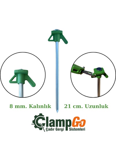 Clampgo Sert Zemin Çadır-tente-tarp Kazığı 8 Mm Kalınlığında 21 Cm Uzunluğunda 6 Adet Yeşil