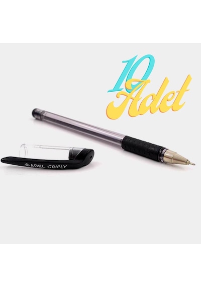 Adel Griply Tükenmez Kalem Siyah 0.7 mm İnce Uçlu 10 Adet