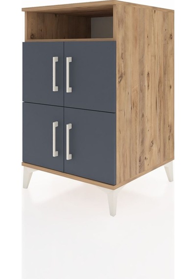 Kronos Komodin 2 Raflı 4 Kapaklı 60x59x96 Çam-antrasit Atlas Çam