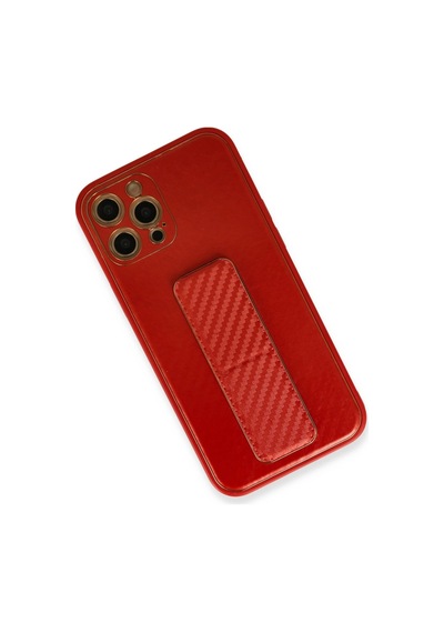 Apple  Uyumlu  iPhone 12 Pro Kılıf Coco Karbon Standlı Kapak Kırmızı