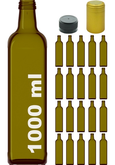 Afracam Maraska Yeşil 1000 ML Kilitli Kapaklı ve Kapüşonlu Boş Cam Şişe 20 Adet