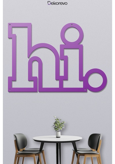 Hi Yazı Metal Duvar Tablosu - Metal Duvar Sanatı - Mor - 21 X 30 Cm