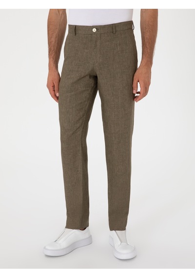 Cacharel Haki Slim Fit %100 Keten Klasik Pantolon Yesıl Cacharel Haki Slim Fit %100 Keten Klasik Pantolon Yesıl