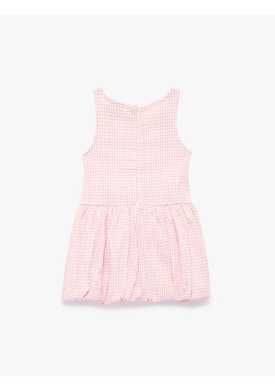 Koton Kolsuz Bisiklet Yaka Pötikare Balon Etekli Elbise Pembe Ekose 6skg80042aw