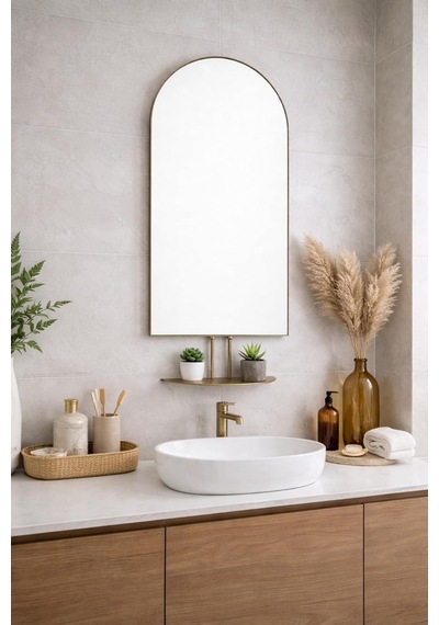 Warm Design Antik Altın Metal Çerçeveli Raflı Duvar Aynası Antik Altın Diğer