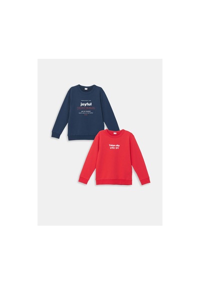 LC Waikiki Lcw Bisiklet Yaka Erkek Çocuk Sweatshirt 2'li K.lacivert