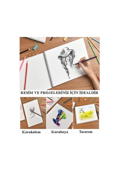 24 Renk Fatih Kuru Boya 35x50 Cm Telli Spralli Resim Defteri Hamur Silgi Kalemtraş 15 Yaprak Resim Defteri Kuruboya Çok Renkli