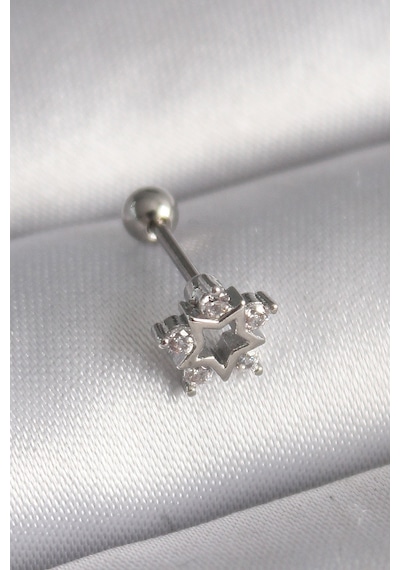 316l Çelik Gümüş Renk Zirkon Taşlı Yıldız Model Tragus Piercing Renkli