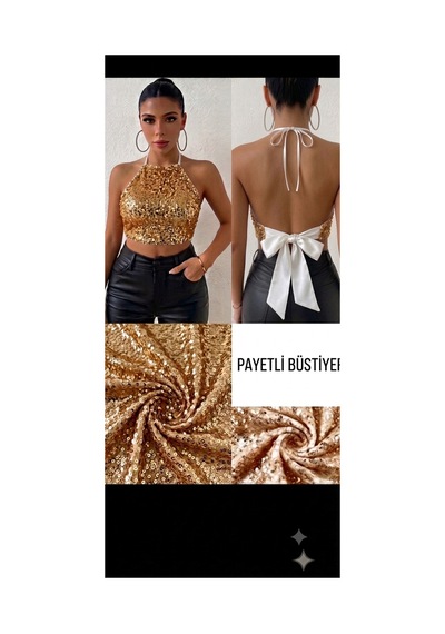Nisa Sırtı Bağlamalı Pul Detaylı Büstiyer Altın Altın