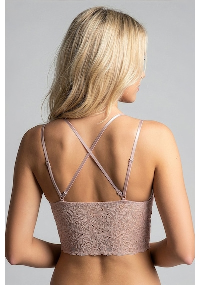 New Bra Dantel Çiçek Motifli Crop Bralet Cappuccino 8427 Sütlü Kahve