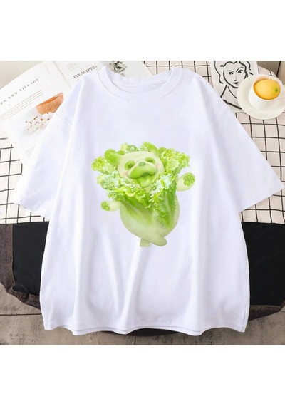 Startmore Beyaz Sebze Peri Yeşiller Pug Sokakler Harajuku Kawaii Bluz Yaz Tees Beyaz