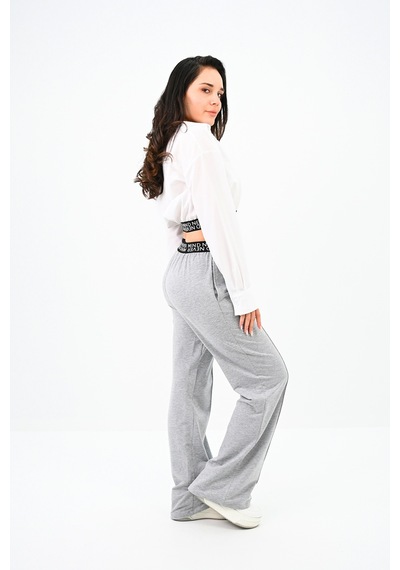 Koza Butik Kadın Beli Lastik Detaylı Crop Gömlek Takım 4021-24 001