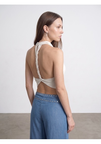 Dilvin 21246 Degaje Yaka Top-ekru
