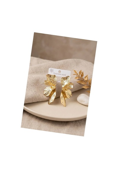 316l Çelik Gold Renk Lotus Yaprak Model Kadın Küpe Tj-bkp12154 Evimdeyokyok