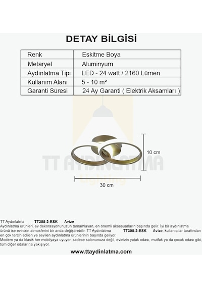 Tt305-2-Esk Tt Aydınlatma Eskitme Boyalı 2 Li Led Avize