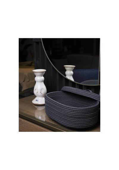 Hasır Jüt Sepet Oval Kapaklı Organizer Düzenleyici 30x20x10 Cm Açık Siyah Açık Siyah
