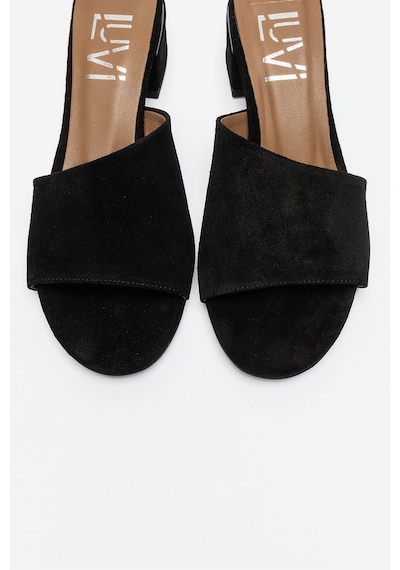 Luvi Shoes Delavıe Siyah Süet Hakiki Deri Kadın Kalın Topuklu Terlik