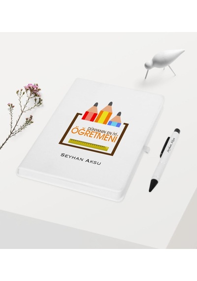 Kişiye Özel Dünyanın En Iyi Öğretmeni Temalı Beyaz Defter Kalem H N11.1038