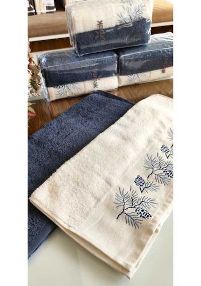Nurpak Çeyizlik 2.li Set Lüks 50x90cm. %100 Pamuk El,yüz Havlusu Özel Hediyelik Ambalajda İndigo