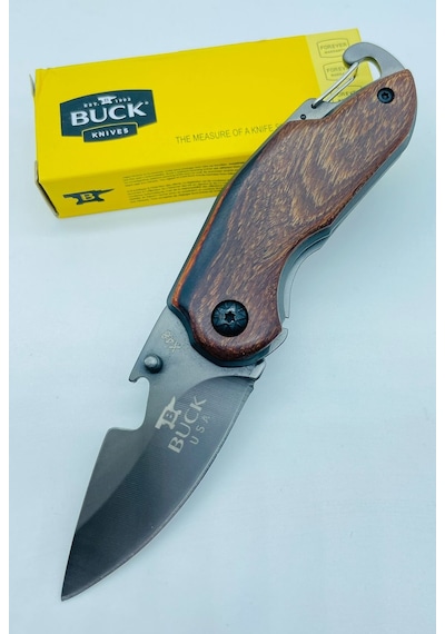 Buck Marka Ahşap Kasa Küçükboy Mini Kamp Çakı //15cm-x48 Gri - Kahverengi