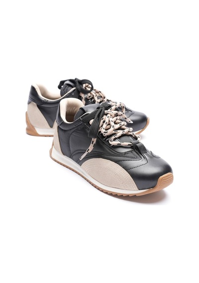 Mubiano Kadın Deri Sneaker Paraşüt Detaylı Siyah-bej Lurea Siyah/bej