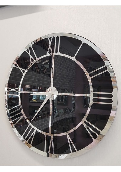 Ayna Denizi Silver Black Model Gümüş Siyah Renk 50 CM Dekoratif Aynalı Duvar Saati Gümüş - Siyah