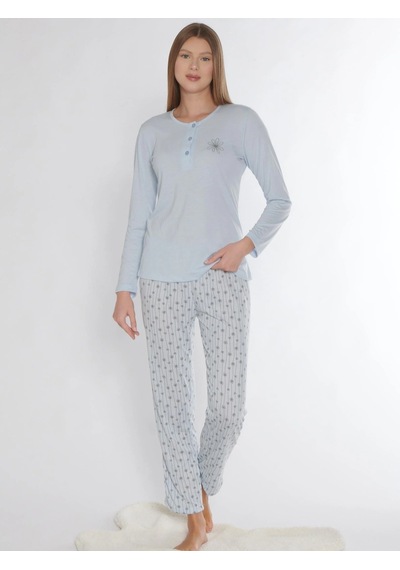 Uzun Kol Pijama Takım Viskon Alperi 790-76 Mavi