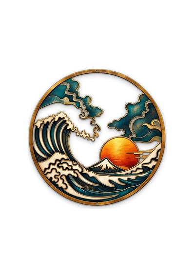 Japon Dalgası Madalyon - Metal Tablo - Dec0192 60 X 60 Cm Çok Renkli