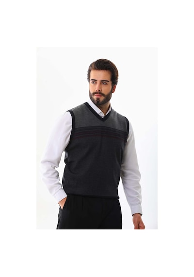 Pelikan Erkek Desenli V Yaka Süveter 9602 Lacivert
