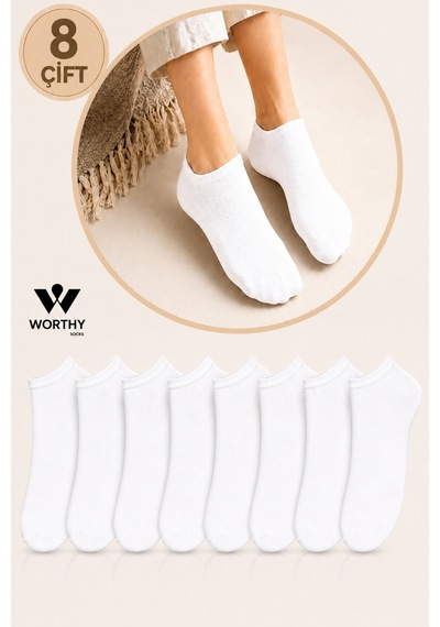 Worthy Socks 8'li Beyaz Kısa Patik Bilek Çorap