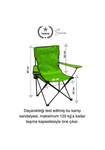120 Kg Kapasiteli Su Geçirmez Kolay Silinebilir Katlanabilen Çantalı Askılı Kamp Piknik Sandalyesi Yeşil
