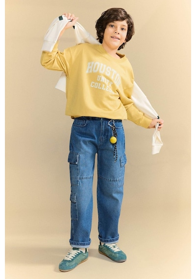 Defacto Erkek Çocuk Oversize Geniş Kalıp Baskılı Sweatshirt Kumaşı Sweatshirt G6170a826spyl502 Sarı-yl502
