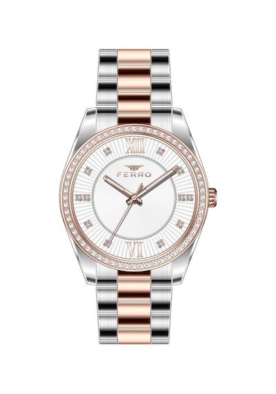 Ferro 34 mm Rose ve Gümüş Çelik Kordon Kadın Kol Saati FL21263A-E FL21263A-E