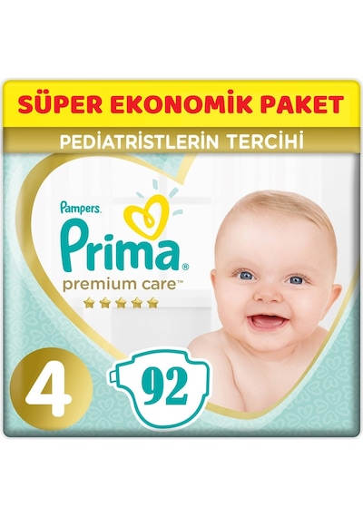 Prima Premium Care Bebek Bezi Beden:4 (9-14Kg) Maxi 92 Adet Süper