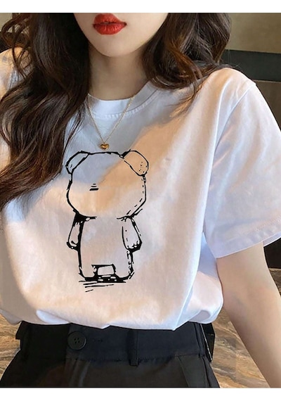 Lonely Bear Süprem T-shirt - Beyaz Baskılı Oversize Bisiklet Yaka Tişört Beyaz-76355 Lonely Bear Süprem T-shirt - Beyaz Baskılı Oversize Bisiklet Yaka Tişört Beyaz-76355