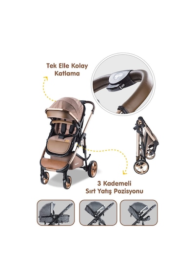 Baby Care Bebek Arabası - Bc 440 Colarado Chrome - Travel Oto Koltuklu Krom Bebek Arabası - Kahve
