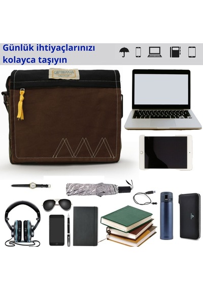 Cappadocia Vintage 4009 Omuz Postacı Kahve 15.6 Laptop Çantası Kahverengi - Siyah