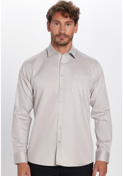 Tudors Erkek Regular Fit Klasik Kesim %100 Pamuk Saten Tek Cepli Taş Gömlek-32672 Taş