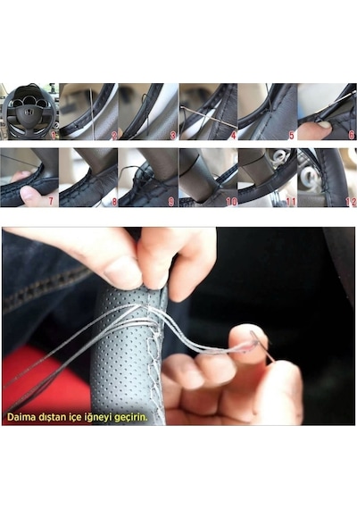 Fox D-133 Dikmeli Noktalı 38 Cm Siyah (Mavi Dikişli) Direksiyon K