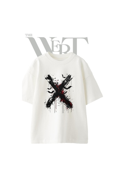 Thewert Gothic X Bats Tasarım Baskılı Ünisex Beyaz Oversize T-shirt